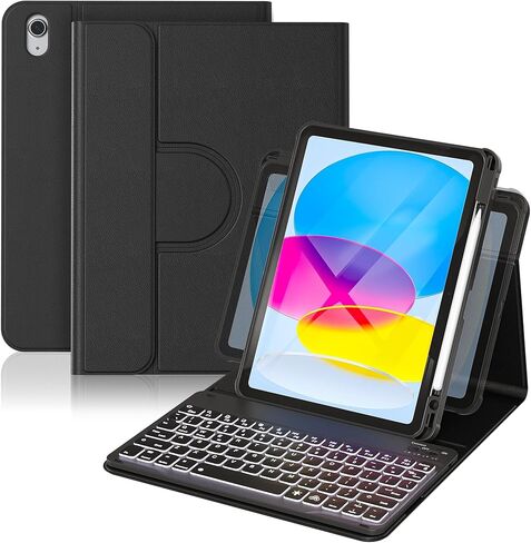 YBING for iPad A16 Case with Keyboard 11th &10th Generation, 360 Rotation Magnetic Cover with 7-Color Backlit Wireless Detachable Keypad with Pencil Holder for iPad 11th 2025/10 Gen 10.9" 2022 (Pink) in Kuwait
