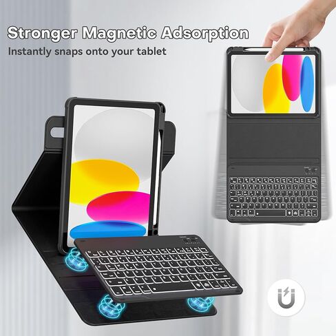 YBING for iPad A16 Case with Keyboard 11th &10th Generation, 360 Rotation Magnetic Cover with 7-Color Backlit Wireless Detachable Keypad with Pencil Holder for iPad 11th 2025/10 Gen 10.9" 2022 (Pink) in Kuwait