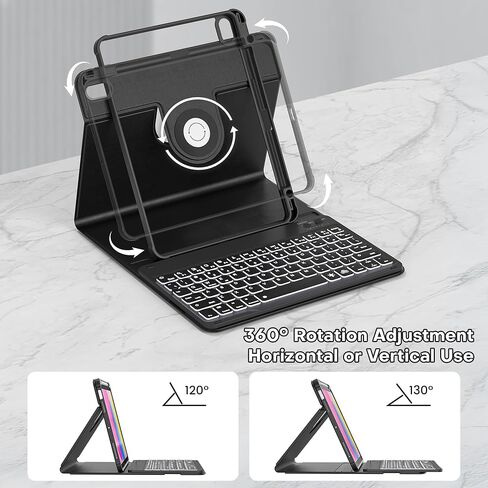 YBING for iPad A16 Case with Keyboard 11th &10th Generation, 360 Rotation Magnetic Cover with 7-Color Backlit Wireless Detachable Keypad with Pencil Holder for iPad 11th 2025/10 Gen 10.9" 2022 (Pink) in Kuwait
