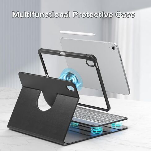 YBING for iPad A16 Case with Keyboard 11th &10th Generation, 360 Rotation Magnetic Cover with 7-Color Backlit Wireless Detachable Keypad with Pencil Holder for iPad 11th 2025/10 Gen 10.9" 2022 (Pink) in Kuwait