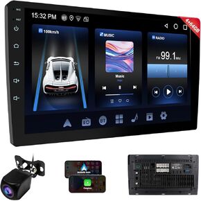 ستيريو سيارة مزدوجة DIN DIN - CARPLAY/Android AUTO ، راديو سيارة تعمل باللمس HD مع رابط المرآة ، التحكم الصوتي ، 4+64 جيجابايت ، Bluetooth 5.1 ، كاميرا احتياطية ، تنقل GPS ، FM/AM راديو