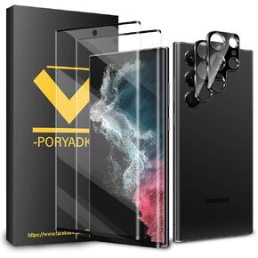 2+2 Pcs for Galaxy S22 Ultra Screen Protector, 2 Pack Tempered Glass With Camera Lens Protector, Impact-Resistant, Ultrasonic Fingerprint Compatible, 3D Curved for S22 Ultra 6.8-inch
