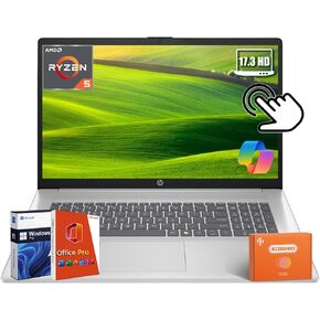 HP 17.3" Touchscreen 2025 New Laptop, with Microsoft Office Pro Lifetime License, AMD Ryzen 5 7430U(Up to 4.3GHz), 17 inch HD+ Touch Screen, 64GB RAM, 2TB SSD, WiFi6, Microsoft Copilot, Windows 11 Pro