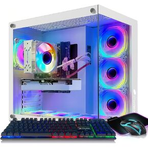 STGAubron Gaming PC Computer Desktop, GeForce RTX 3060 Ti 8G, Intel Core i7-8700 up to 4.6G, 16G DDR4, 1T SSD, 600M WiFi, BT 5.0, RGB Fan x7, Windows 11 Home, White