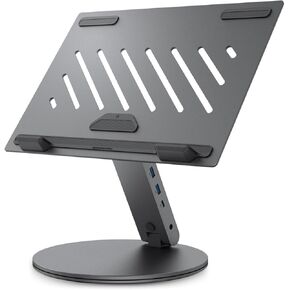 Spigen ArcDock Laptop Stand with 6 in 1 Hub USB-A 3.0, USB-C 3.0, PD 100W, 4K 60Hz HDMI Universal Adjustable Folding Laptop Dock with 360 Rotating Base - Space Grey