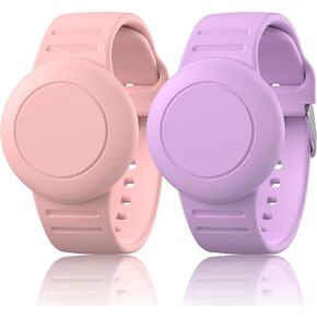 2 Pack AirTag Bracelet for Kids, Soft Silicone AirTag Wristband for Apple Air Tag, Adjustable Anti Lost Wristband for Toddler Baby, Boys, and Girls, Elders