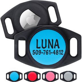 GoTags Personalized AirTag Dog Collar Holder, Engraved Tracker Case for Pet Collar, Custom Text with Phone Number, Slide On Tag for GPS Nameplate, Track Dogs with Apple iPhone, 4 Colors (Large)