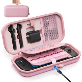 [Charge inside] Carrying Case for Nintendo Switch 2 2025 / Switch OLED / Switch with Adapter and Joy-Con Storage, Travel Case for Switch 2 Console with 22 Game Card Storage (Pink)