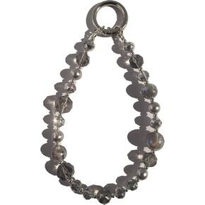 Crystal Beaded Cell Phone Wrist Strap, Modern Style Mobile Phone Chain Lanyard Bracelet wristlet, Grey, Silver and transparent