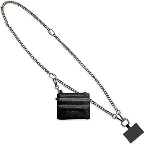 Clip and Go Double Link Chain (Silver - Silver Pouch) – Stylish Phone Lanyard Crossbody with Wallet for Women, Hands-Free Carrying and Adjustable Crossbody Chain Strap