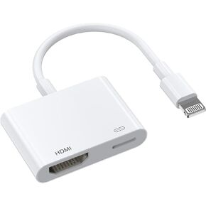 [Apple MFI Certified] Lightning to HDMI Adapter ، 1080p video & sync screen converter digital av with charging port for iPhone14 13 12 11 XS XR x 8 7 ، iPad to hd tv/monitor/projector white