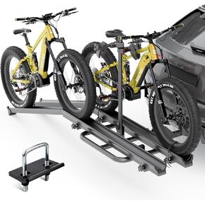2 EBike Rack with Ramp, 200 LBS Capacity Fat Tire Carrier, up to 5" Bike Racks, Lockable & Foldable Electric Bicycles Racks Platform for Standard, Fits 2" Hitch for SUVs Cars Trucks Vans