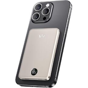 iWALK Magnetic Portable Charger, 5000mAh Ultra-Slim Power Bank Wireless Charging Battery Pack with LED Power Display, Comfortable Grip Powerbank Compatible with iPhone 16/15/14/13/12 Series, Starlight