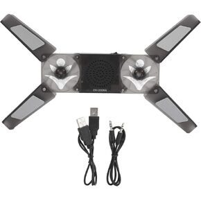 Laptop Cooling Pad 2 Transparent Fan Foldable LED Blue Light with Speaker Stand DR2008A Black for Notebook Computers