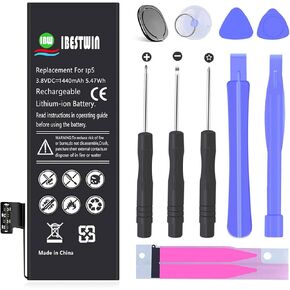 Replacement Battery for iPhone 5, 1440mAh Replacement Battery for IP 5 A1428, A1429 and A1442 with Tool kit Adhesive and Instruction, 0 Cycle