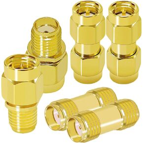 SMA Connector Kit 6PCS, SMA Adapter Kit Female/Male to Female/Male Coaxial Cable Connector for Antennas, Wireless LAN Devices, Radio, WiFi