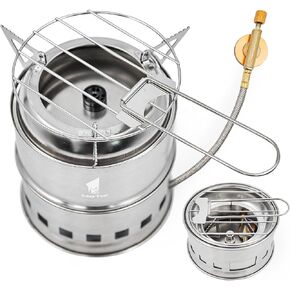 GEERTOP Portable Small Camping Stove with Fuel Canister Adapter Isobutane Ultralight Mini Stainless Steel Wood Burning Backpacking Stove Kit for Outdoor Hiking Emergency Cooking
