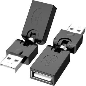PANPEO 2 Pack USB 90 درجة محول ، الدوران والدوار تويست USB 2.0 النوع A من الذكور لكتابة أنثى 360 درجة محول تمديد الزاوية اليمنى القابلة للتعديل (الأسود ، AM-FM)
