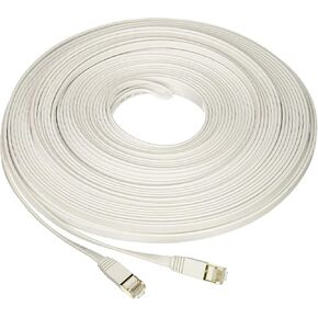 Nexhi STP-1800 CAT-7 Ethernet Flat Cable, Faster Than Cat5e/Cat5/Cat6 Network, Flat Cat 7 High Speed LAN Wire with Rj45 for Router and Modem (White, 50 Feet)