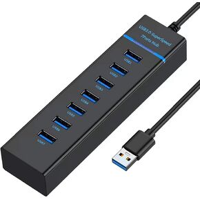 USB 3.0/2.0 Hub, 7-Port USB Splitter, Multi Device Docking Station Compatible with MacBook, Surface, PC, Flash Drives, Portable Hard Drives and More