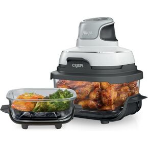 Ninja Crispi 3-in-1 Oil-Free Frying, Max Crisp, Air Fry, Recrisp, Easy Storage, Crisper Plate, Lid, Cook, Serve & Store. Compact Portable Cooking System – 1500W Air Fryer 4QT (Denim Blue)