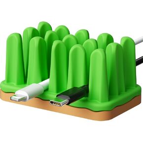 ELETIUO 2 Pack Turf Cable Organizer – Silicone Grass Wire Holder with Adhesive Base, Desk Cable Management for Charger, Mouse, Keyboard Cords, Stress Relief Fidget Toy, Home/Office/Car Use (Green)