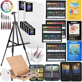 149Pcs Deluxe Artist Painting Set with Aluminum and Solid Beech Wood Easel, 96 Paints, Stretched Canvas and Accessories, Art Paint Supplies for Artists, Beginner & Adults