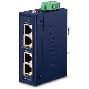 IPOE-260-12V Industrial 2-Port 10/100/1000T 802.3at PoE+ Injector Hub w/ 12V Booster