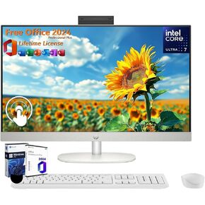 HP All in One Desktop Computer 27 Inch Touchscreen, Intel 12-core Ultra 7 155U (Up to 4.8 GHz), 64 GB DDR5, 4 TB SSD, FHD, Wi-Fi 6, Windows 11 Pro & MS Office Pro 2024 Lifetime License, Accessories