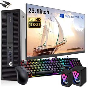 HP ProDesk SFF Desktop Computer PC with 24" FHD Monitor, Core i5-6500 3.2GHZ, 16GB RAM, 256GB SSD, 1TB HDD, DP Cable, RGB Keyboard&Mouse, RGB Speakers, Windows10 Pro (Renewed)
