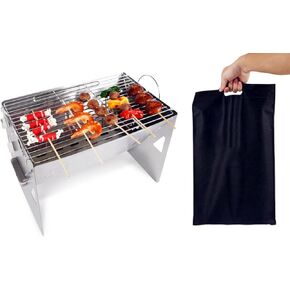 Travel-Ready BBQ Grill with Carry Bag,16.92-inch,Portable Compact Foldable Camping Grill,Easily disassembles for storage in a carrying bag,Stainless Steel Charcoal Grill, Outdoor barbecue fire pit