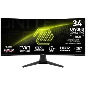 MSI MAG 346CQ 34-inch 3440 x 1440 (UWQHD) Gaming Monitor, 180Hz, Adaptive-Synch, HDMI, DisplayPort, VESA Mountable, Tilt, Height Adjustable, Speaker, 1ms, Black