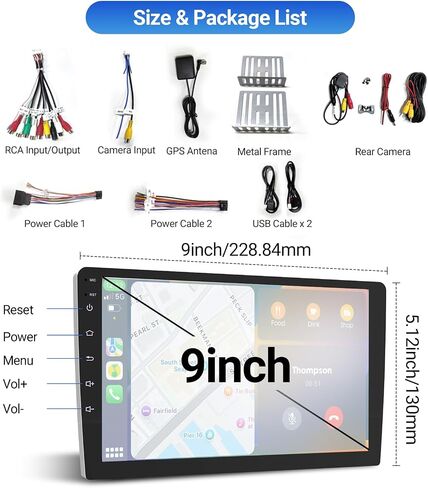 9" Double Din Car Stereo - Wireless CarPlay/Android Auto, HD Touchscreen Car Radio with Mirror Link, Voice Control, 4+64GB, Bluetooth 5.1, Backup Camera, GPS Navigation, FM/AM Radio in Saudi Arabia