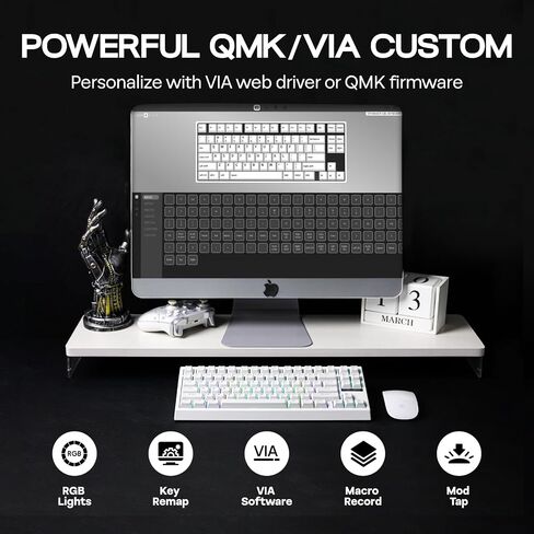 EPOMAKER G84 80% RGB Gaming Mechanical Keyboard, 2.4GHz/ Type-C/BT Wireless Keyboard, QMK/VIA Programmable, Hot-Swappable, NKRO, with Shine Through PBT Keycaps for Gamers (White, Creamy Jade Switch) in Saudi Arabia