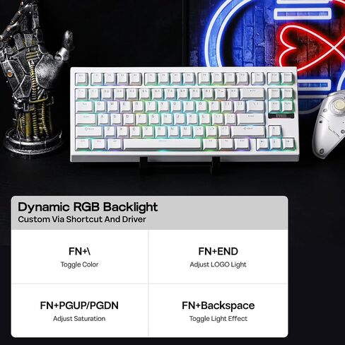 EPOMAKER G84 80% RGB Gaming Mechanical Keyboard, 2.4GHz/ Type-C/BT Wireless Keyboard, QMK/VIA Programmable, Hot-Swappable, NKRO, with Shine Through PBT Keycaps for Gamers (White, Creamy Jade Switch) in Saudi Arabia