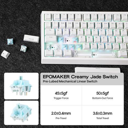 EPOMAKER G84 80% RGB Gaming Mechanical Keyboard, 2.4GHz/ Type-C/BT Wireless Keyboard, QMK/VIA Programmable, Hot-Swappable, NKRO, with Shine Through PBT Keycaps for Gamers (White, Creamy Jade Switch) in Saudi Arabia