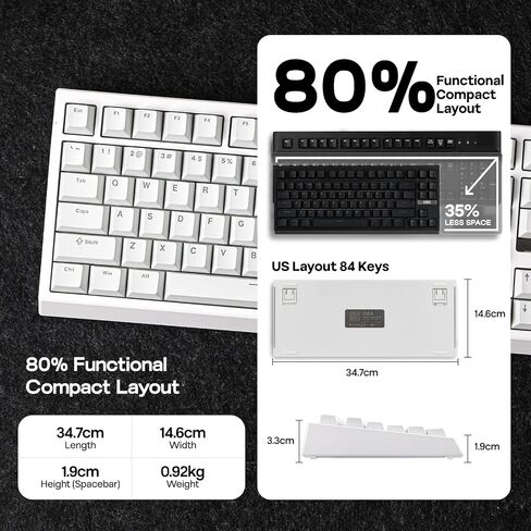 EPOMAKER G84 80% RGB Gaming Mechanical Keyboard, 2.4GHz/ Type-C/BT Wireless Keyboard, QMK/VIA Programmable, Hot-Swappable, NKRO, with Shine Through PBT Keycaps for Gamers (White, Creamy Jade Switch) in Saudi Arabia