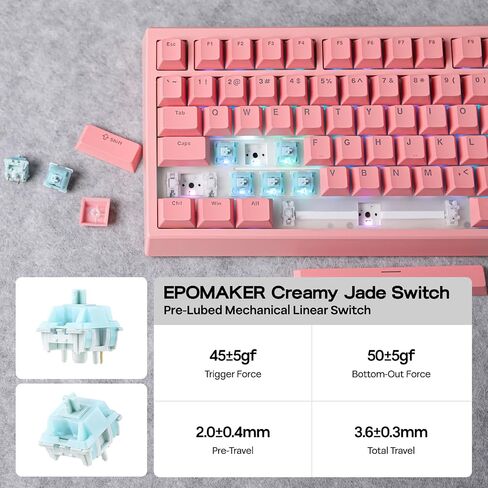 Epomaker G84 80 ٪ RGB لوحة مفاتيح ميكانيكية للألعاب ، 2.4 جيجا هرتز/Type-C/BT اللوحة اللاسلكية ، QMK/عبر برنامج NKRO قابل للبرمجة ، قابلة للتبديل ، مع تألق من خلال مفاتيح PBT للاعبين (أبيض ، مفتاح JADE الكريمي) in Saudi Arabia
