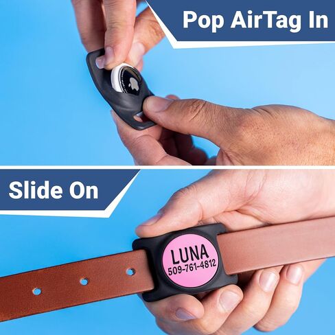 GoTags Personalized AirTag Dog Collar Holder, Engraved Tracker Case for Pet Collar, Custom Text with Phone Number, Slide On Tag for GPS Nameplate, Track Dogs with Apple iPhone, 4 Colors (Large) in Saudi Arabia