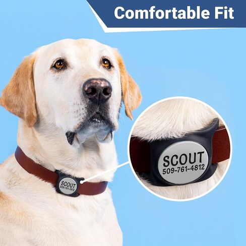 GoTags Personalized AirTag Dog Collar Holder, Engraved Tracker Case for Pet Collar, Custom Text with Phone Number, Slide On Tag for GPS Nameplate, Track Dogs with Apple iPhone, 4 Colors (Large) in Saudi Arabia