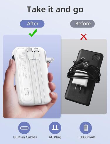 RORRY Portable Charger w/Wall Plug 10000mAh Power Bank 22.5W Battery Pack in Saudi Arabia