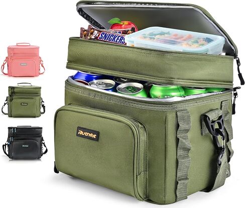 Double-Layer Insulated Cooler Foldable Lunch Box, Leakproof Cooler Bag for Men & Women, Shoulder Strap, Bottle Opener, for Beach, Camping, Car in Saudi Arabia