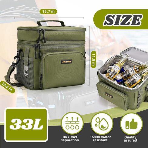 Double-Layer Insulated Cooler Foldable Lunch Box, Leakproof Cooler Bag for Men & Women, Shoulder Strap, Bottle Opener, for Beach, Camping, Car in Saudi Arabia
