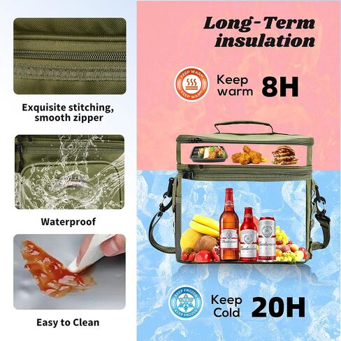 Double-Layer Insulated Cooler Foldable Lunch Box, Leakproof Cooler Bag for Men & Women, Shoulder Strap, Bottle Opener, for Beach, Camping, Car in Saudi Arabia