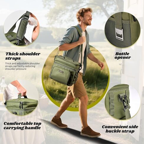 Double-Layer Insulated Cooler Foldable Lunch Box, Leakproof Cooler Bag for Men & Women, Shoulder Strap, Bottle Opener, for Beach, Camping, Car in Saudi Arabia