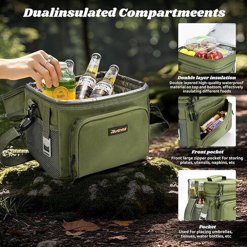 Double-Layer Insulated Cooler Foldable Lunch Box, Leakproof Cooler Bag for Men & Women, Shoulder Strap, Bottle Opener, for Beach, Camping, Car in Saudi Arabia