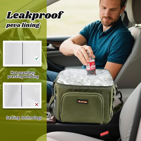Double-Layer Insulated Cooler Foldable Lunch Box, Leakproof Cooler Bag for Men & Women, Shoulder Strap, Bottle Opener, for Beach, Camping, Car in Saudi Arabia