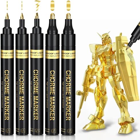 5 Liquid Gold Paint Pens for Art, Mirror Chrome Marker, Reflective Gloss Permanent Marker, Touch Up Repair Paint Pen for Model, Wood, Rock, Glass, and Christmas Ornaments Craft (2-3mm / 1mm / 1-3mm) in Saudi Arabia