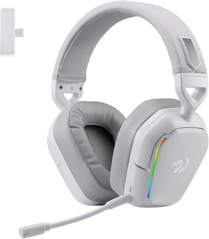 Redragon H868 3-Mode Wireless RGB Gaming Headset, 7.1 Surround Sound, 40 mm Drivers, Leather Foam Ear Pads, Noise-canceling Microphone, Over-Ear Headphones Works for Mobile, PC/PS5/XBOX/NS, White in Saudi Arabia