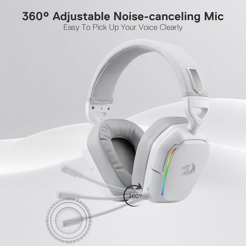 Redragon H868 3-Mode Wireless RGB Gaming Headset, 7.1 Surround Sound, 40 mm Drivers, Leather Foam Ear Pads, Noise-canceling Microphone, Over-Ear Headphones Works for Mobile, PC/PS5/XBOX/NS, White in Saudi Arabia